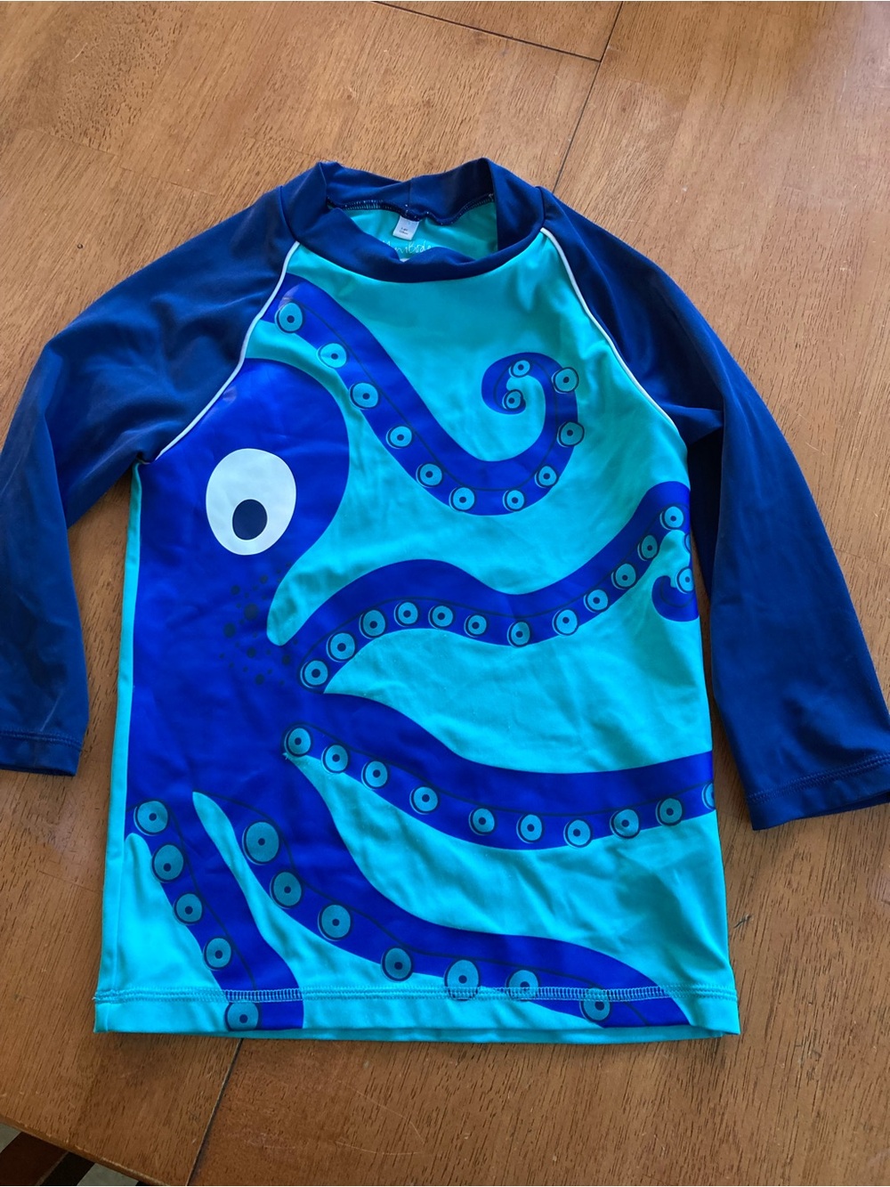 Mini Boden Kids Octopus Rashguard - Turquoise & Navy 7-8 Y